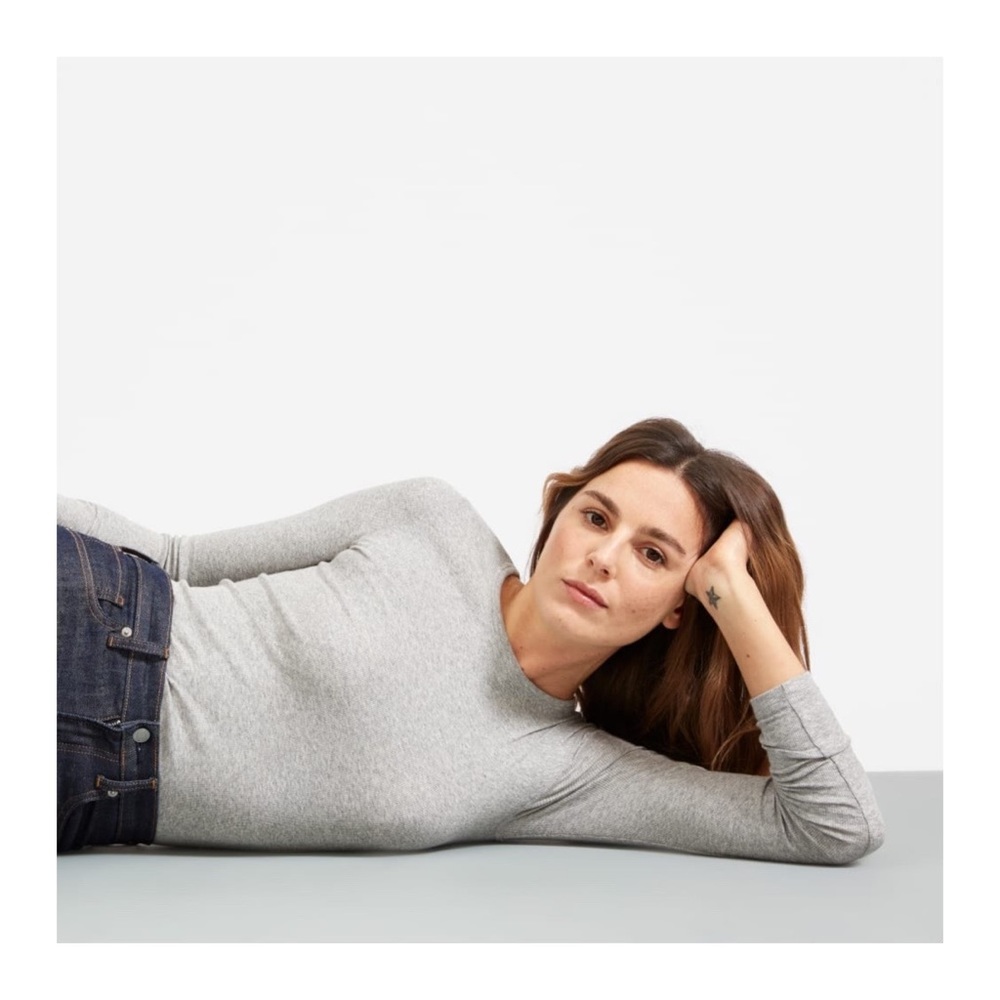 Everlane Pima Micro-Rib Long-Sleeve Crew in Gray